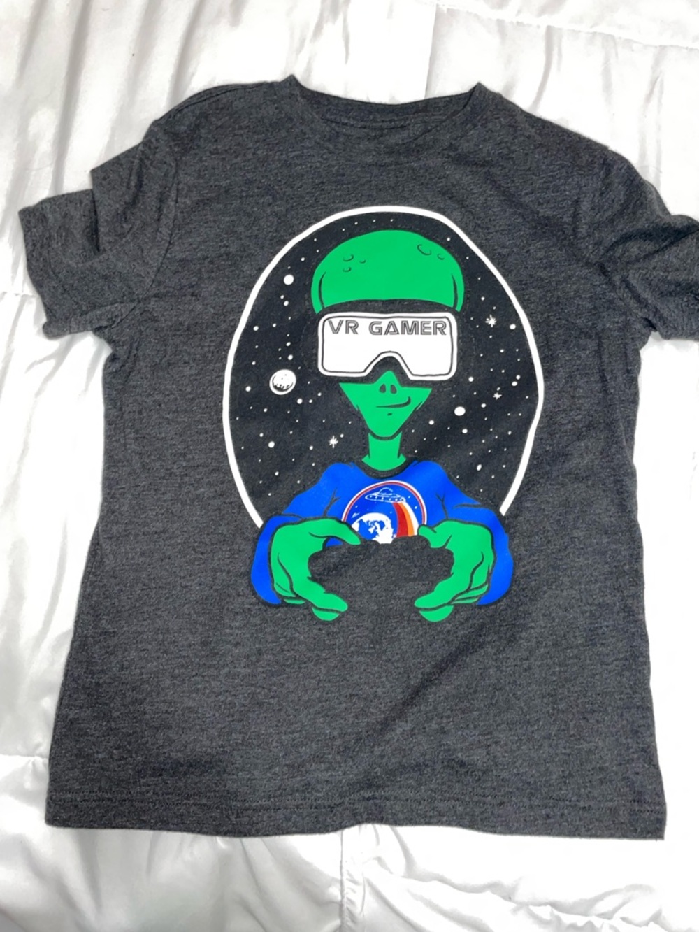 Kids' Dark Gray Alien VR Gamer Graphic Tee